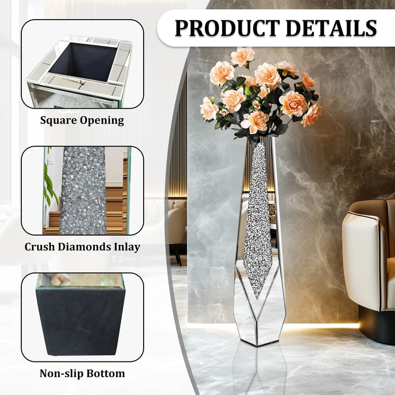 Modern Crushed Diamond Tall Floor Mirror Vase 5
