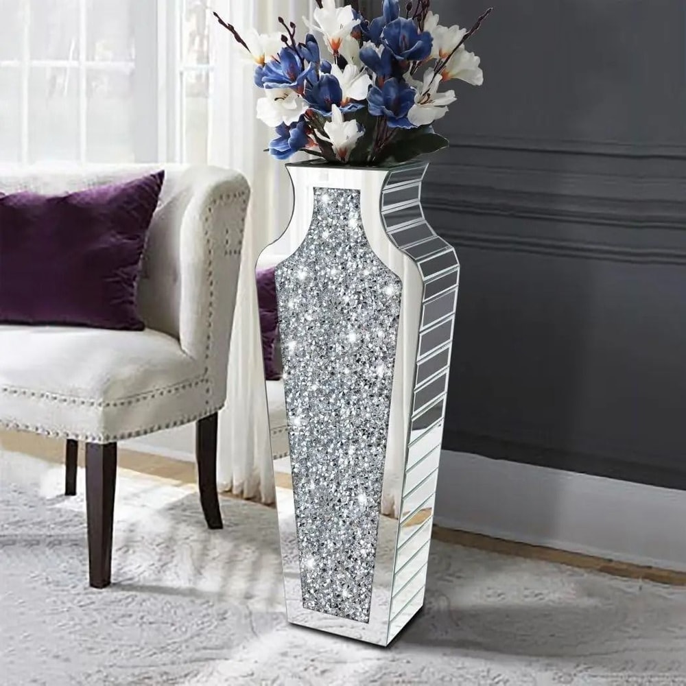 Contemporary Crushed Diamond Mirrored Floor Vase Collection 1