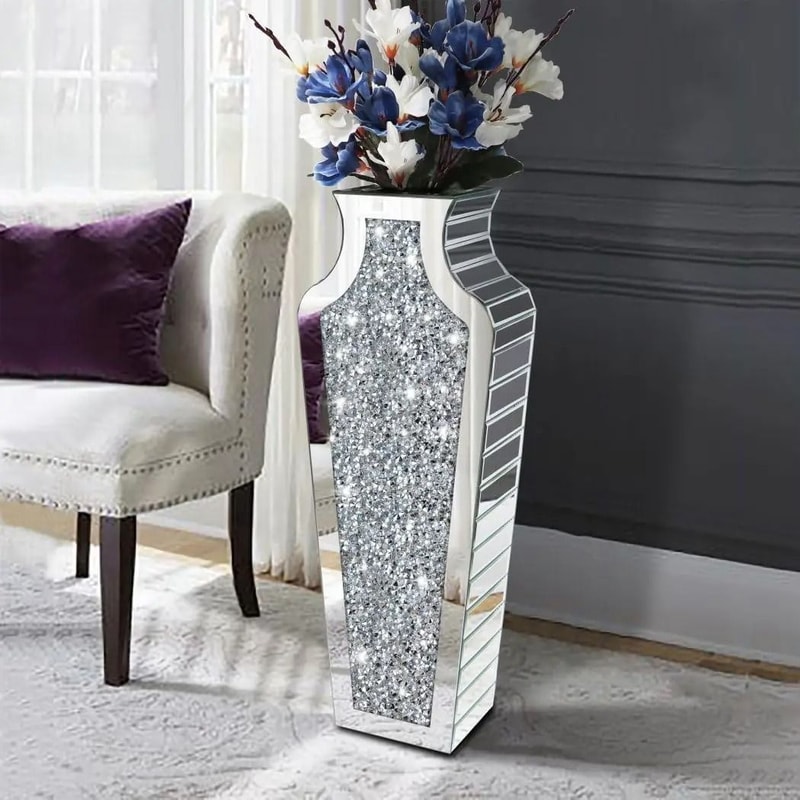 Contemporary Crushed Diamond Mirrored Floor Vase Collection 1