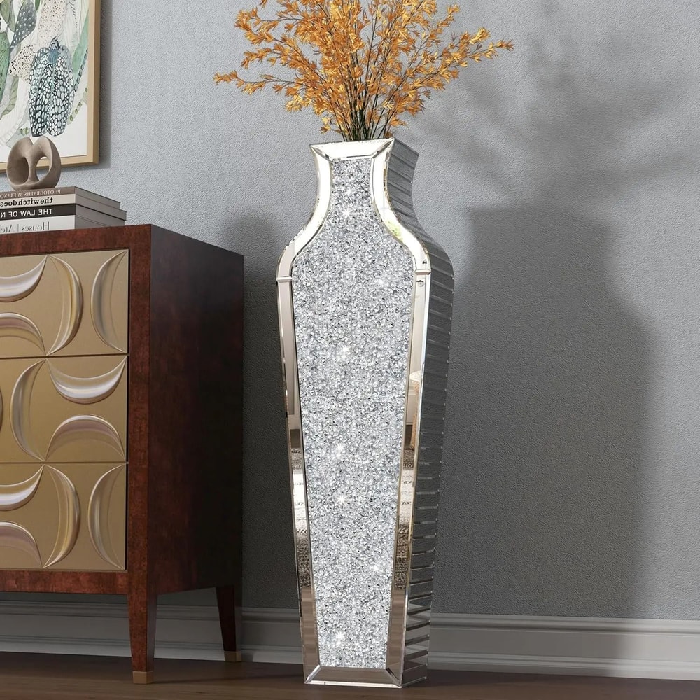 Contemporary Crushed Diamond Mirrored Floor Vase Collection 9