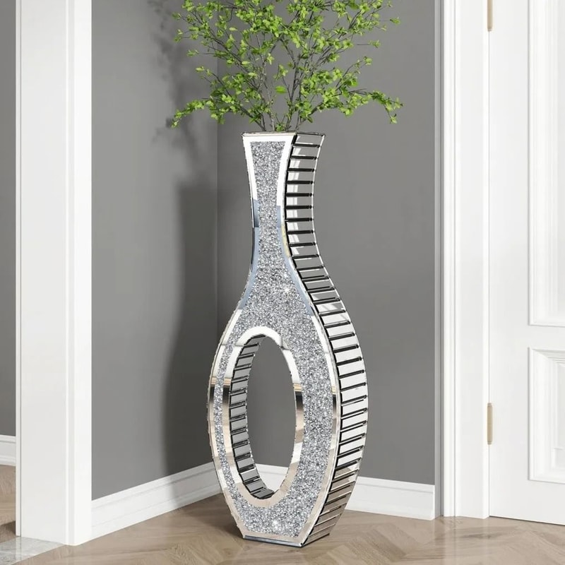 Contemporary Crushed Diamond Mirrored Floor Vase Collection 10