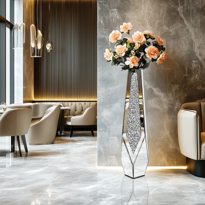 Contemporary Crushed Diamond Mirrored Floor Vase Collection 3