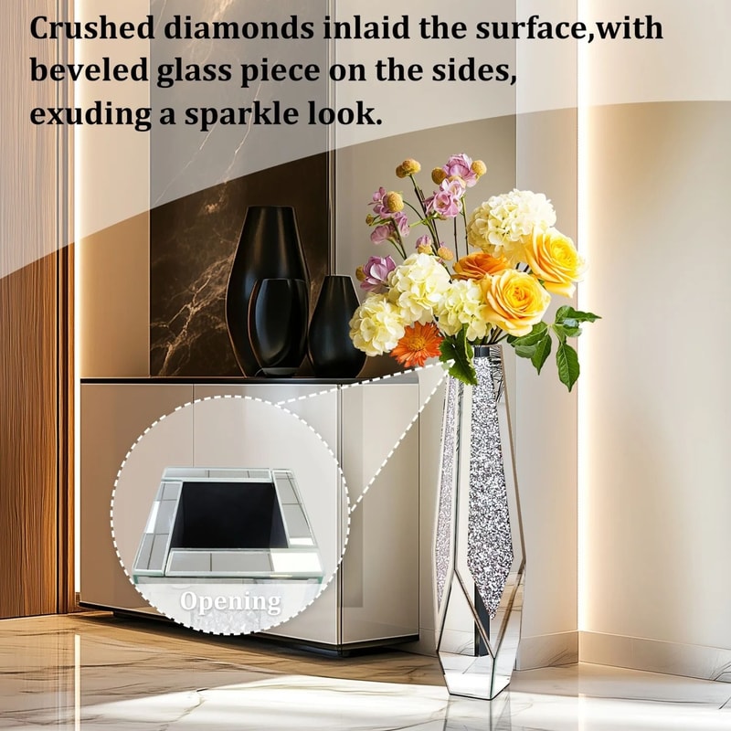 Contemporary Crushed Diamond Mirrored Floor Vase Collection 5