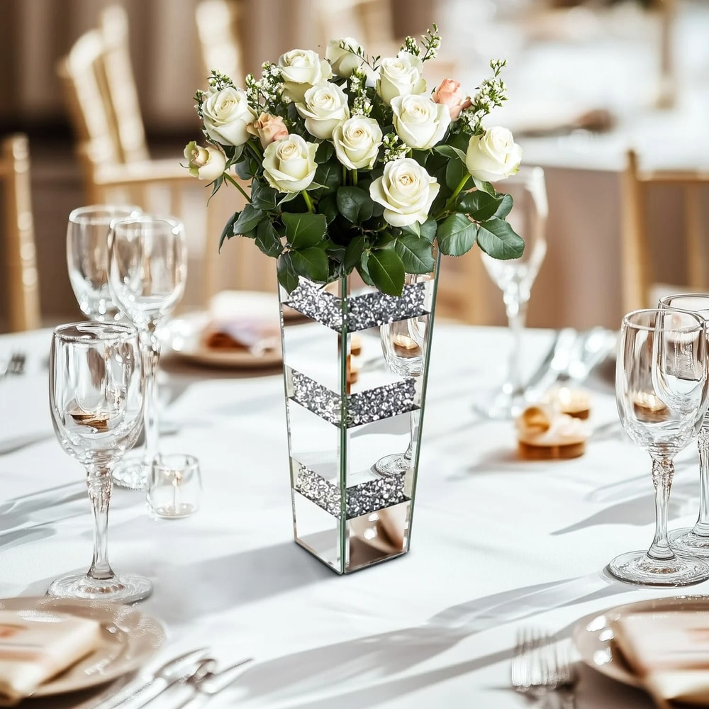 Contemporary Crushed Diamond Mirrored Floor Vase Collection 7