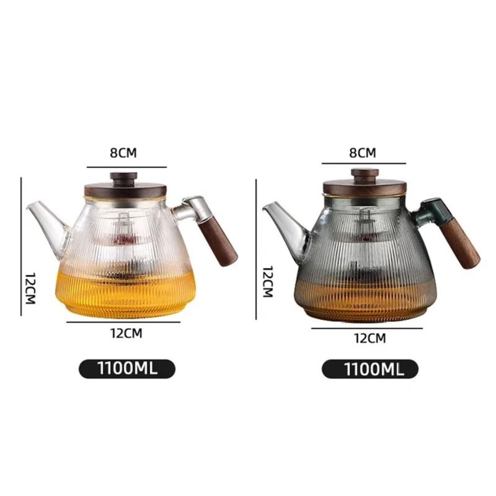 Stripe High Borosilicate Glass Teapot Walnut Handle 1