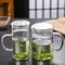 Heat Resistant Glass Green Tea Mug With Crescent Filter 0