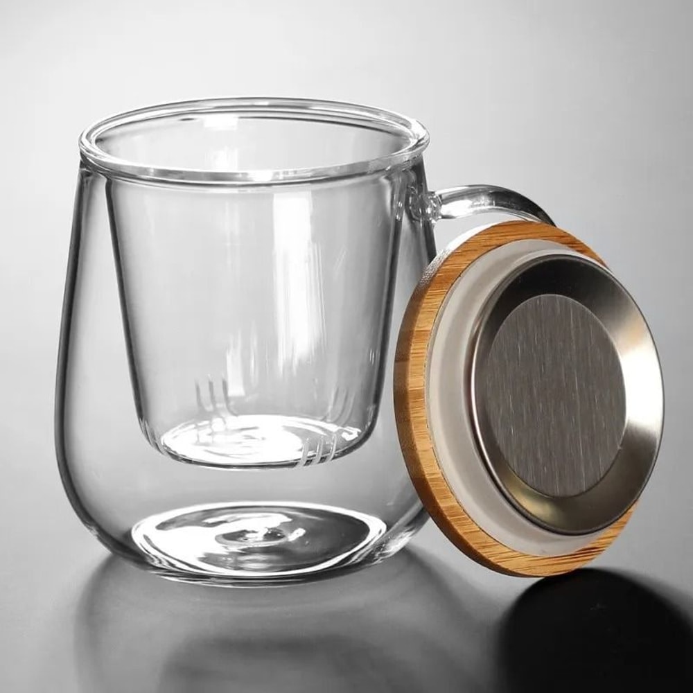 Creative Glass Tea Infuser Cup With Bamboo Lid 2