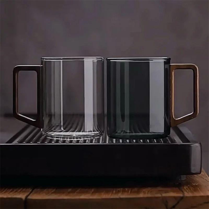 400ml Heatresistant Glass Cup With Walnut Handle 0