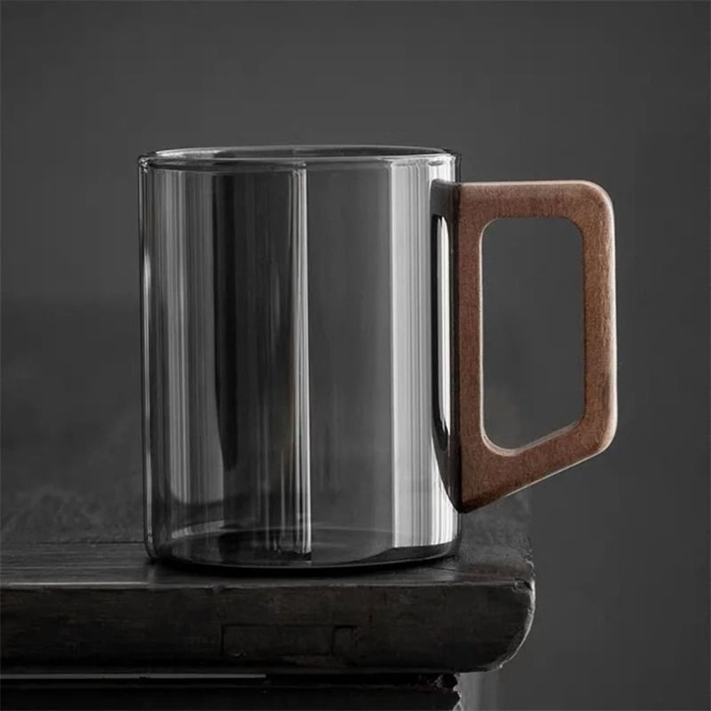 400ml Heatresistant Glass Cup With Walnut Handle 1