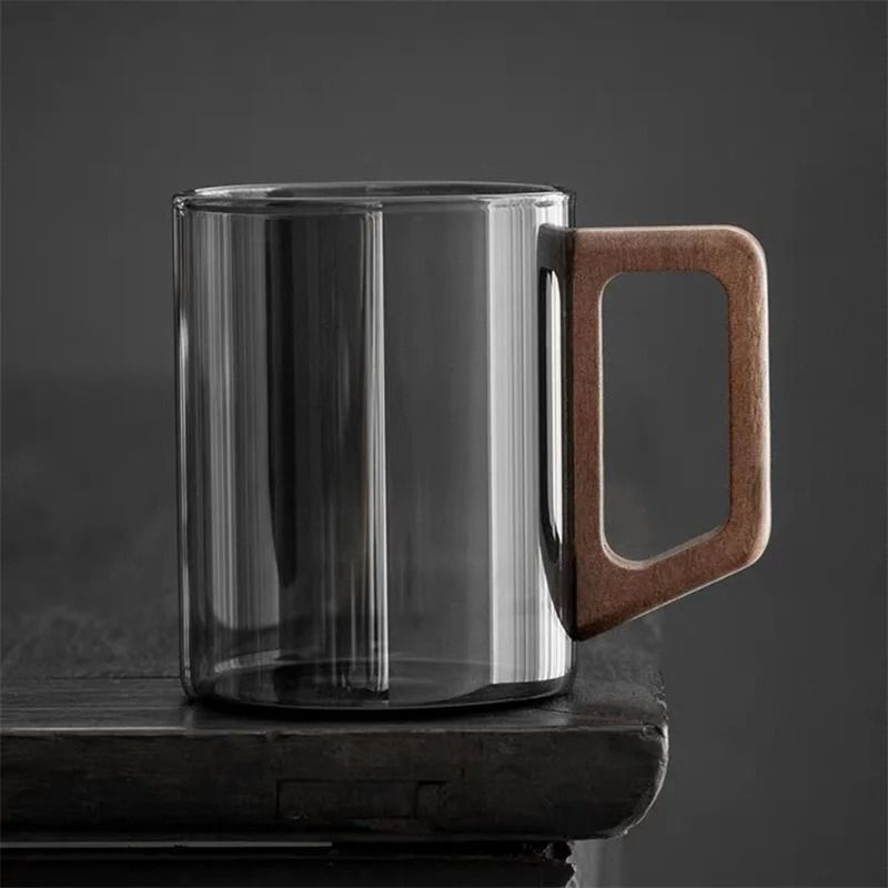 400ml Heatresistant Glass Cup With Walnut Handle 1