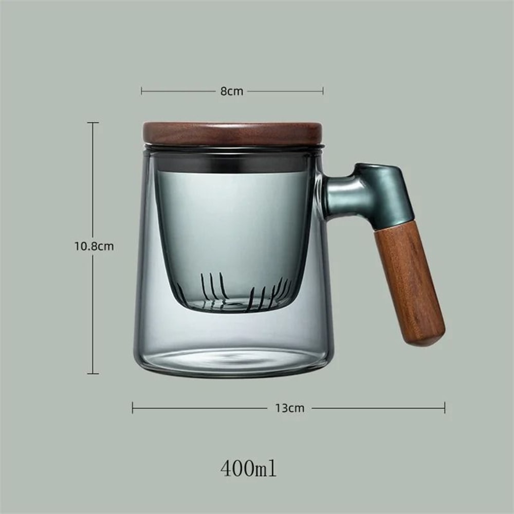 400ml Walnut Wooden Handle Glass Infuser Mug 1