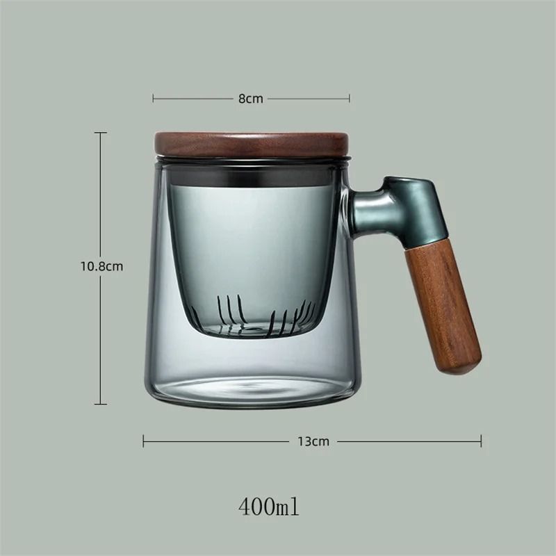 400ml Walnut Wooden Handle Glass Infuser Mug 1