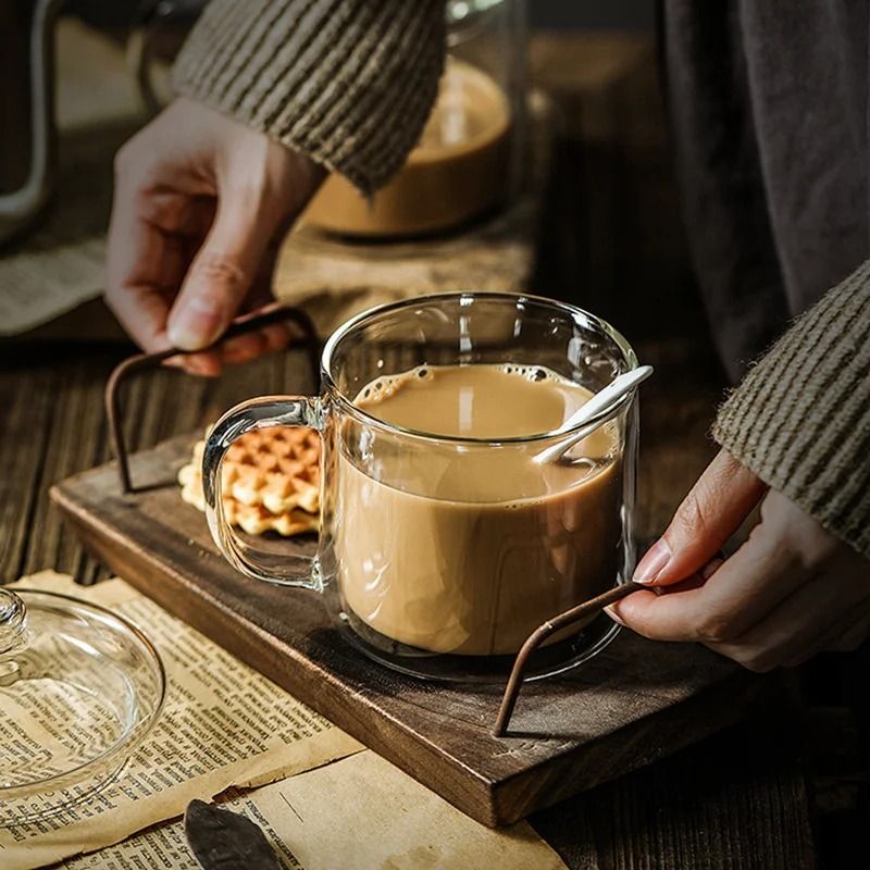 Retro Soviet Double Walled Glass Coffee Mug With Handle 0