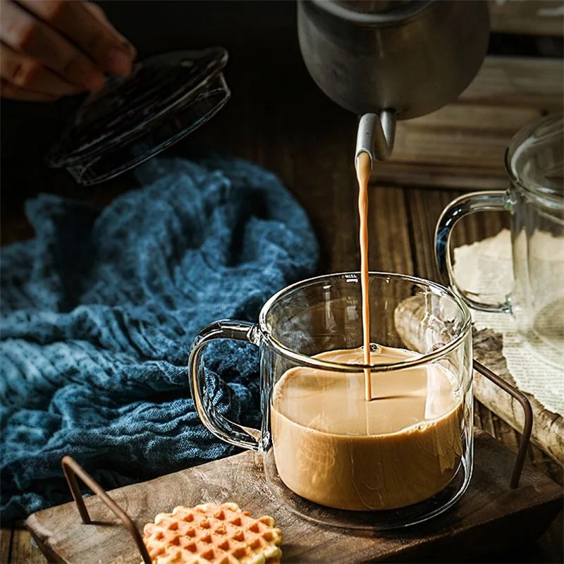 Retro Soviet Double Walled Glass Coffee Mug With Handle 1