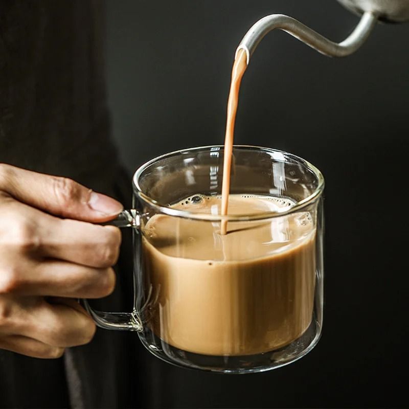 Retro Soviet Double Walled Glass Coffee Mug With Handle 4