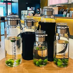 portable leakproof large capacity glass water bottle for outdoor sports