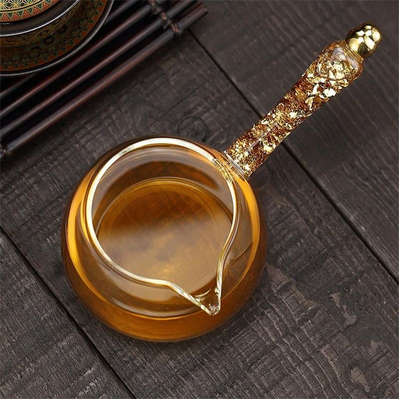Transparent Gilded Side Handle Glass Tea Dispenser Fair Cup 4