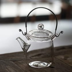 japanese handmade heat resistant glass teapot with traditional beam handle