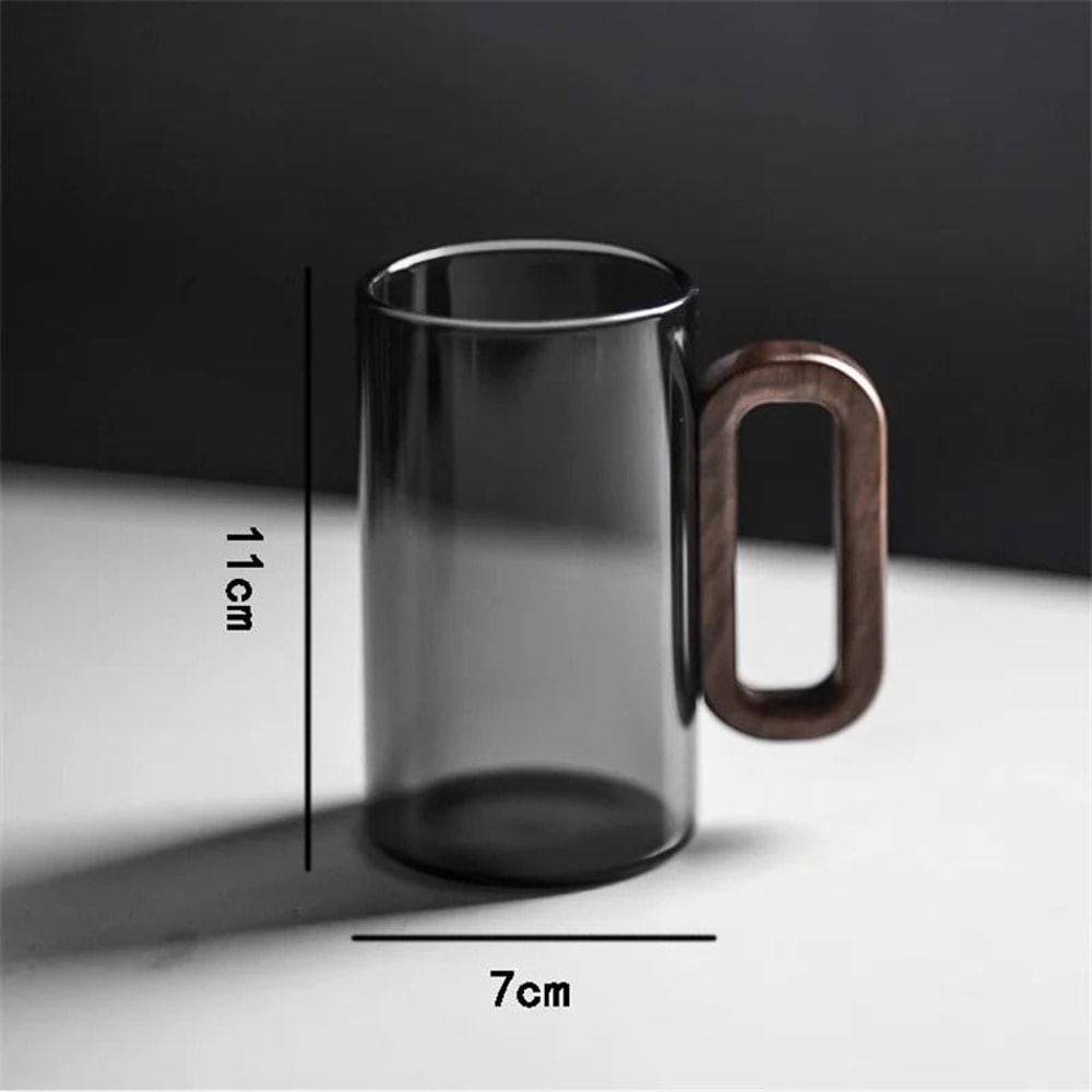 High Borosilicate Glass Coffee Cup With Walnut Wooden Handle 7