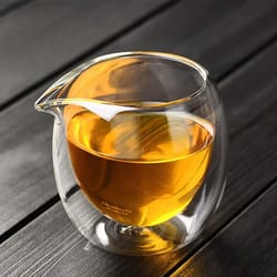 handmade 200ml double wall glass tea cup and chahai pitcher