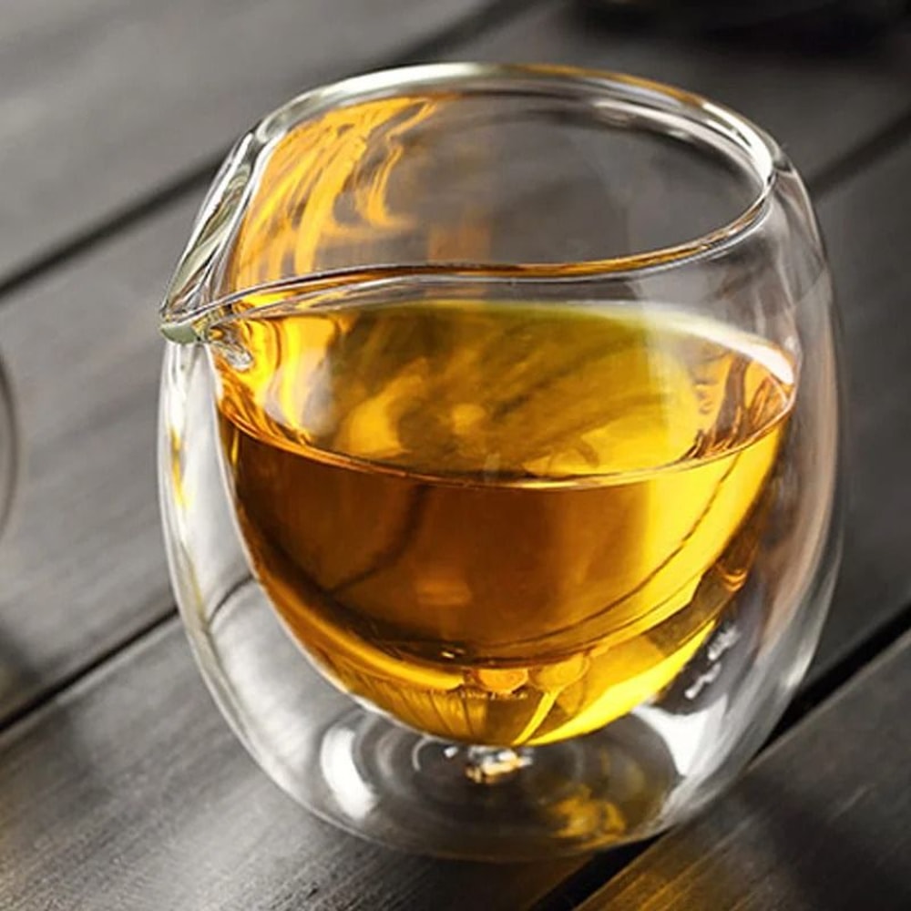 Handmade 200ml Double Wall Glass Tea Cup And Chahai Pitcher 1