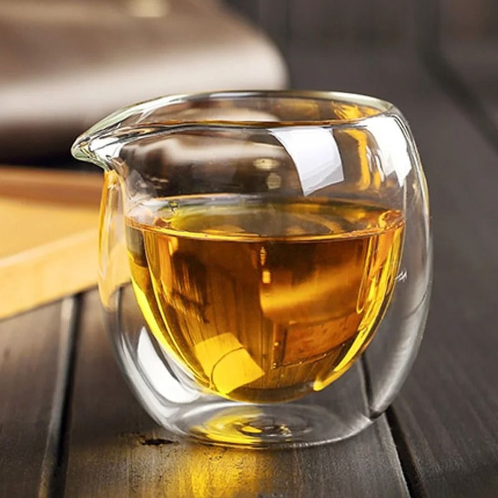 Handmade 200ml Double Wall Glass Tea Cup And Chahai Pitcher 2