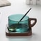 Glass American Latte Coffee Cup With Wooden Tray 12