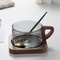 Glass American Latte Coffee Cup With Wooden Tray 5