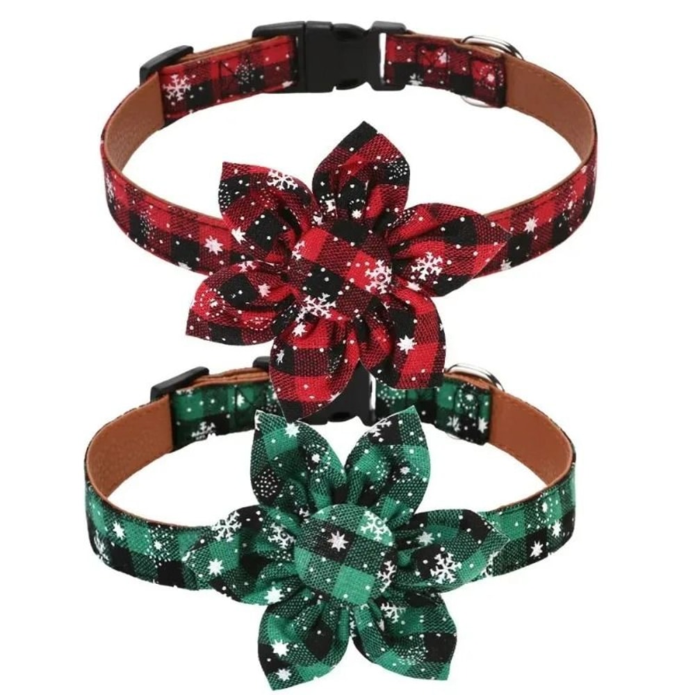 Christmas Dog Collar With Classic Plaid Bow Tie 2
