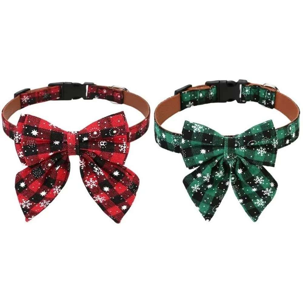 Christmas Dog Collar With Classic Plaid Bow Tie 3