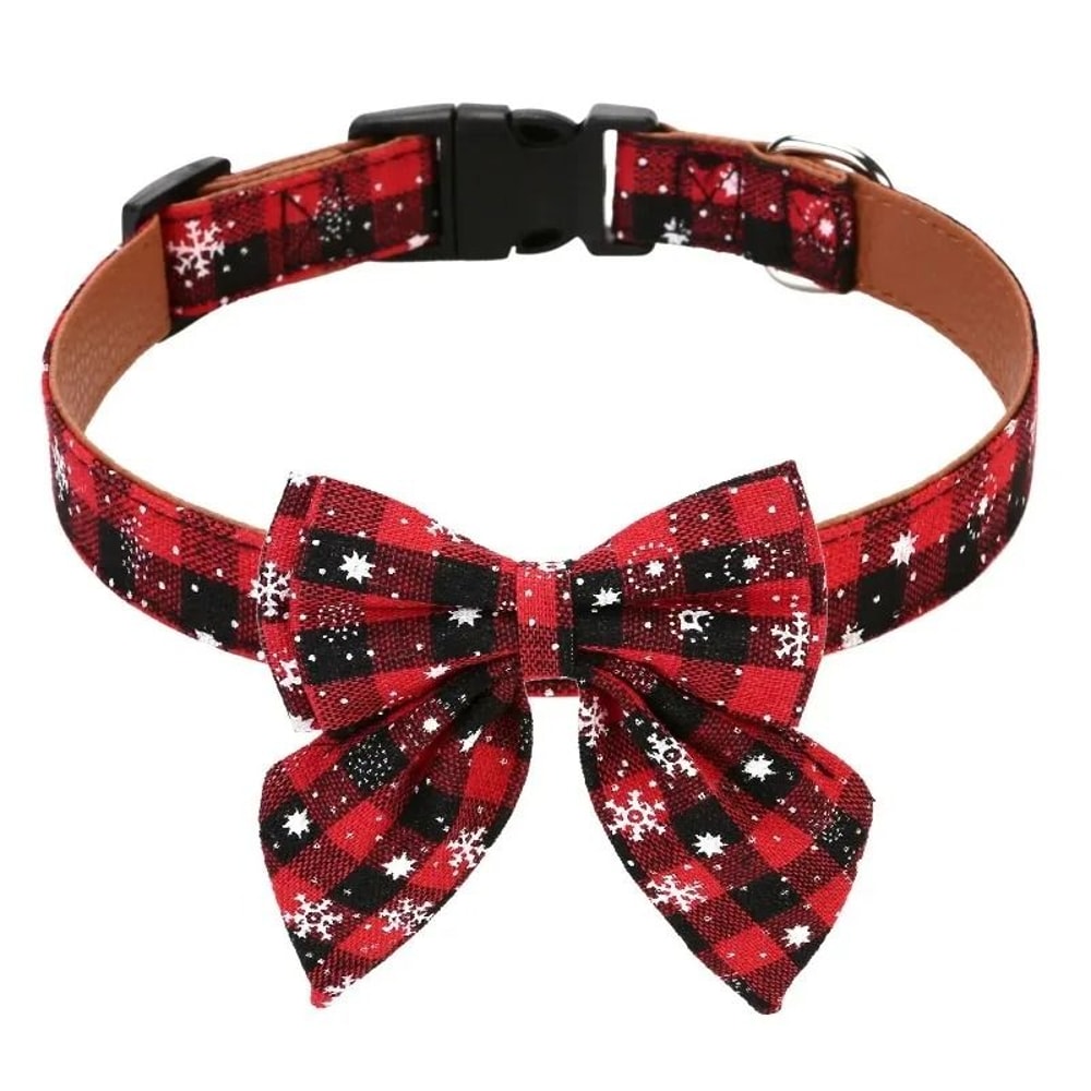 Christmas Dog Collar With Classic Plaid Bow Tie 5