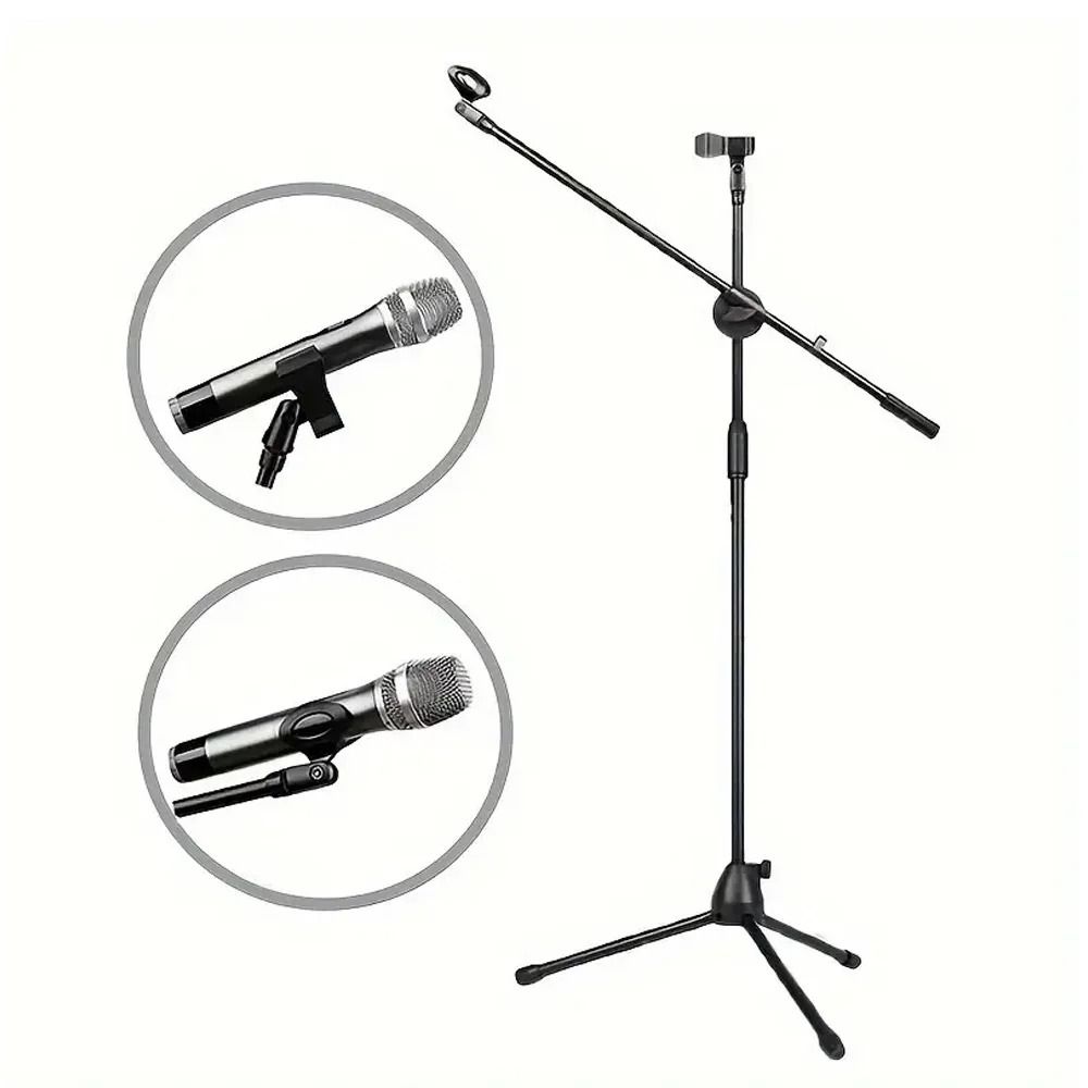 Adjustable Boom Microphone Stand With Dual Clip Holders 0