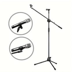 adjustable boom microphone stand with dual clip holders