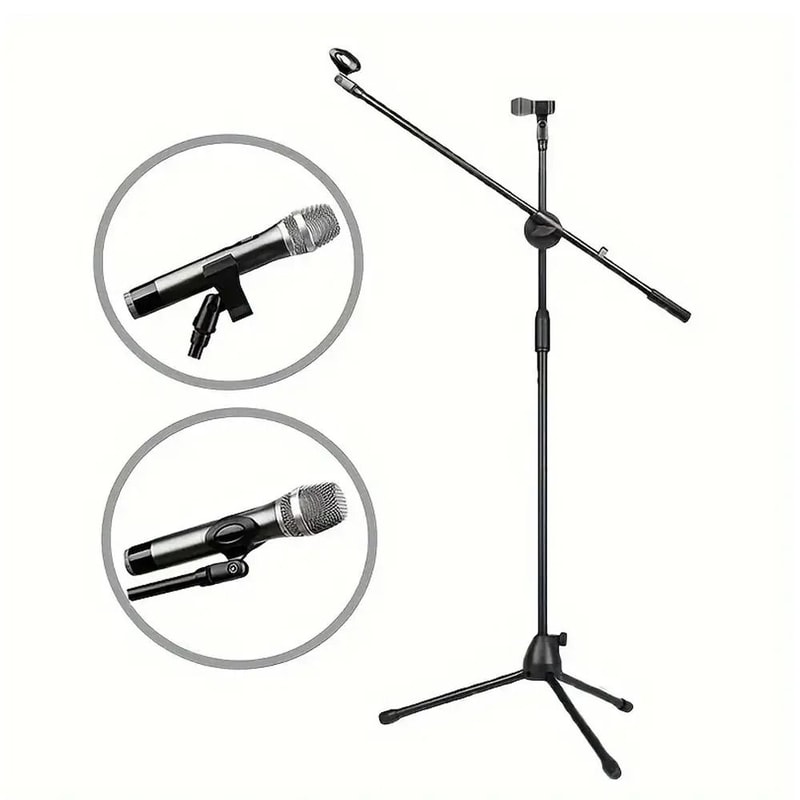 Adjustable Boom Microphone Stand With Dual Clip Holders 0