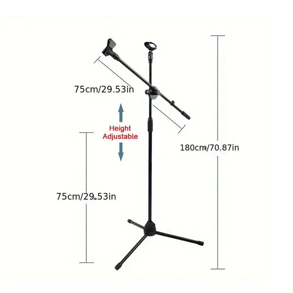 Adjustable Boom Microphone Stand With Dual Clip Holders 1