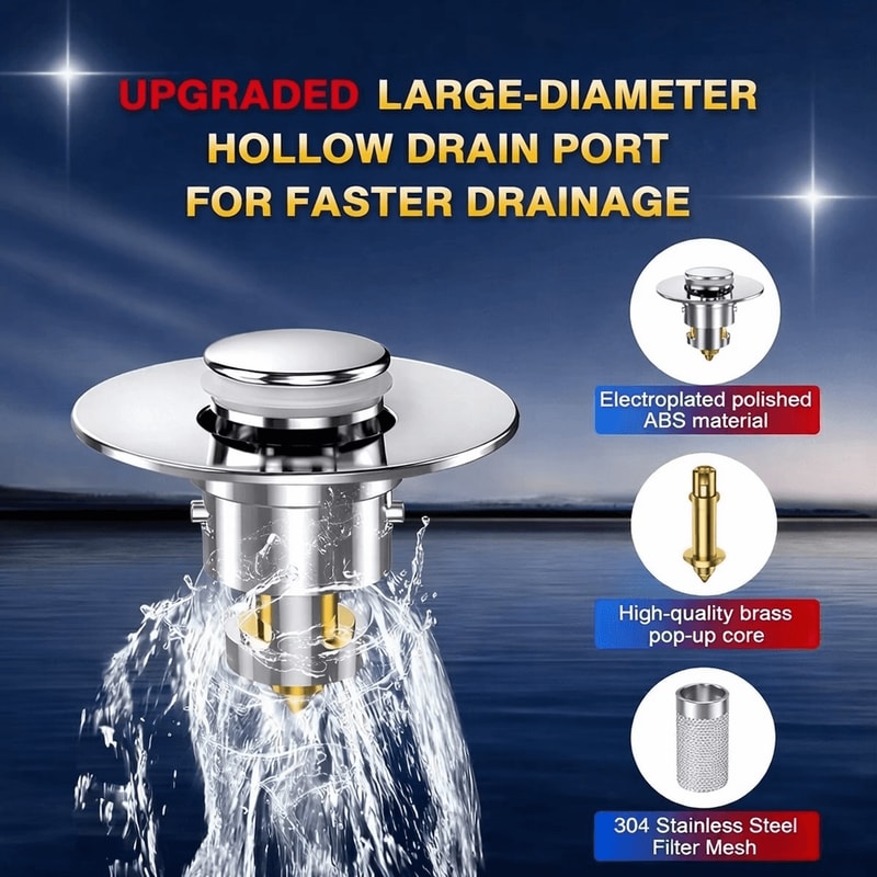 PopUp Bathroom Sink Drain Strainer With Removable Stainless Steel Hair Catcher And Drain Stopper 6