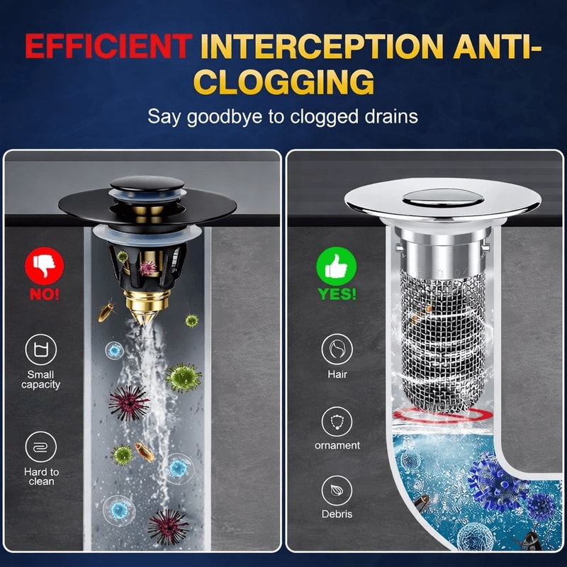 PopUp Bathroom Sink Drain Strainer With Removable Stainless Steel Hair Catcher And Drain Stopper 7