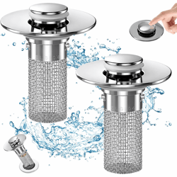 pop-up bathroom sink drain strainer with removable stainless steel hair catcher and drain stopper