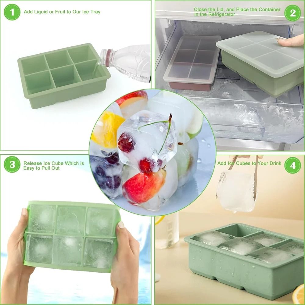 Premium Stackable Large Square Ice Cube Tray With SpillProof Lid 5