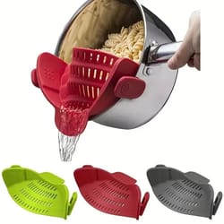 universal silicone clip-on pot strainer and hands-free pasta colander