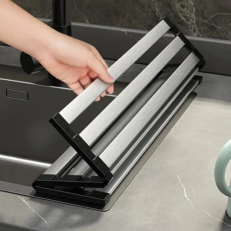 Universal Foldable 304 Stainless Steel RollUp Dish Drying Rack And Sink Organizer 5