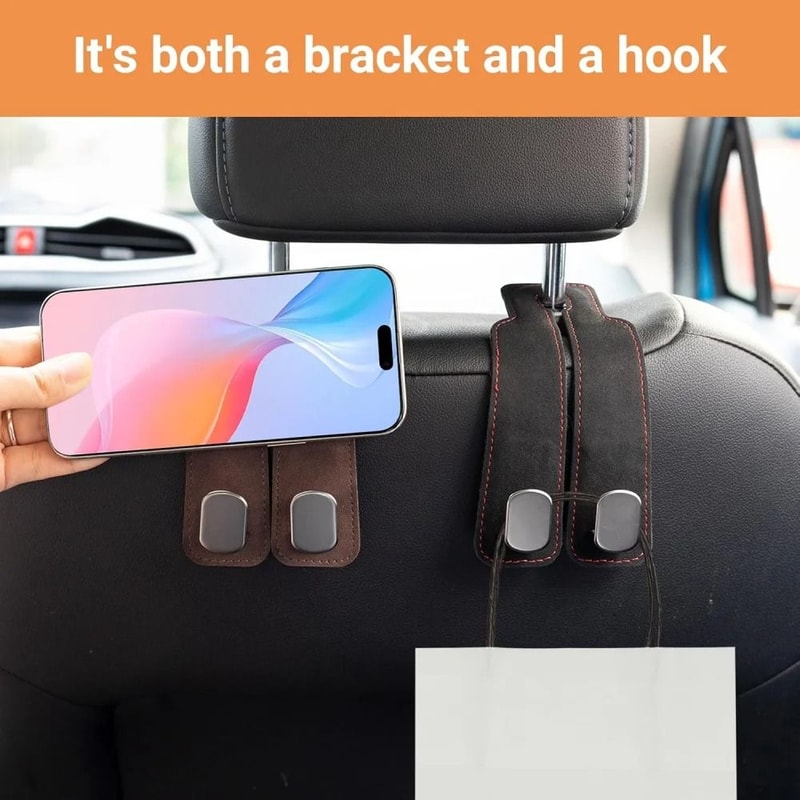 Universal Vegan Leather Car Headrest Hook And Luxury Interior Organizer 6