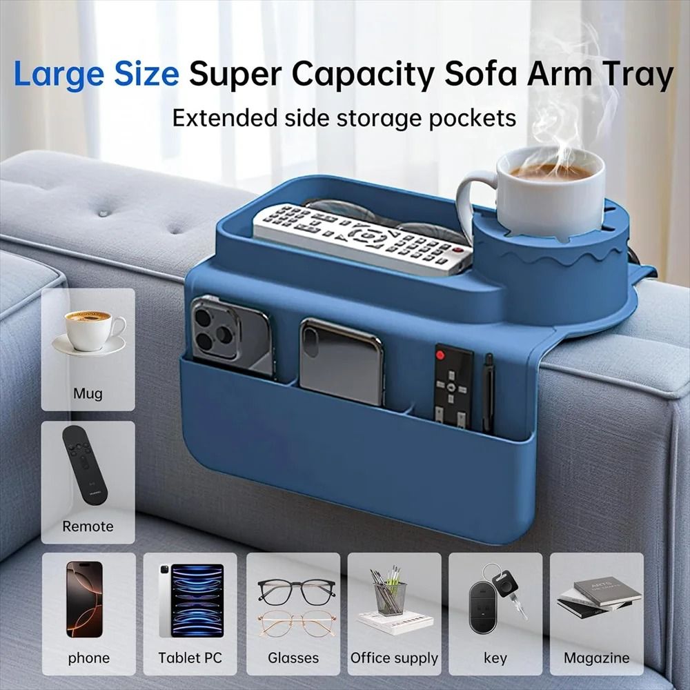 Professional SpillProof Silicone Sofa Armrest Cup Holder And Integrated Accessory Tray 2