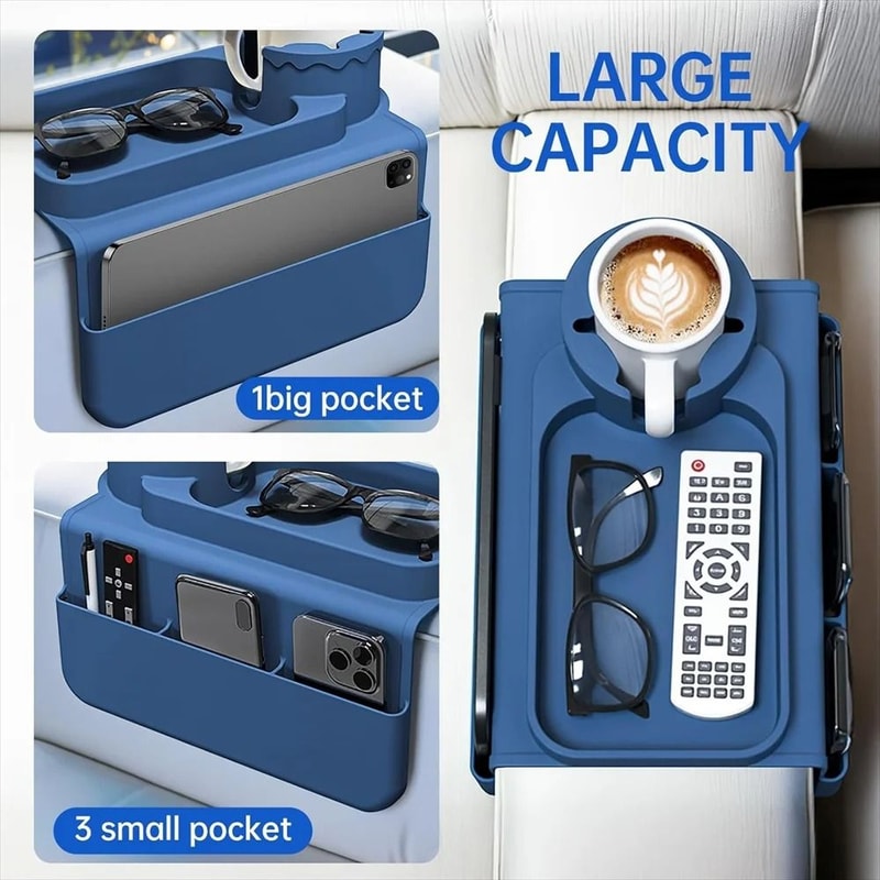 Professional SpillProof Silicone Sofa Armrest Cup Holder And Integrated Accessory Tray 3