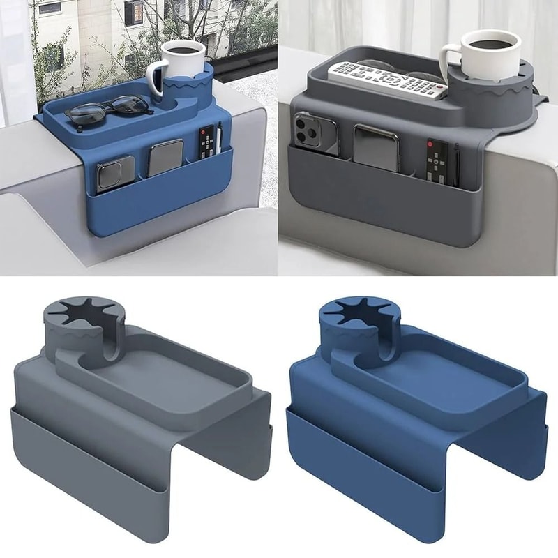 Professional SpillProof Silicone Sofa Armrest Cup Holder And Integrated Accessory Tray 4