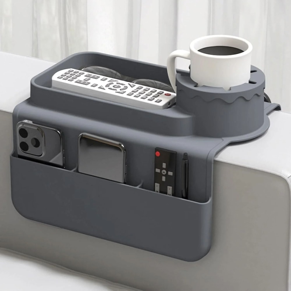 Professional SpillProof Silicone Sofa Armrest Cup Holder And Integrated Accessory Tray 6