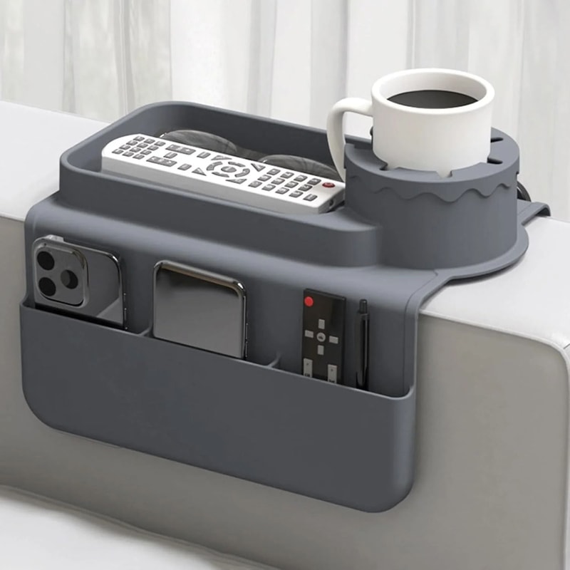 Professional SpillProof Silicone Sofa Armrest Cup Holder And Integrated Accessory Tray 6
