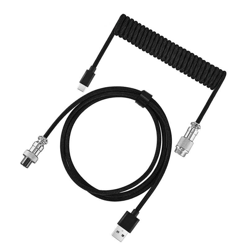 Professional Custom Coiled Mechanical Keyboard Cable With Aviator Aviation Connector 7