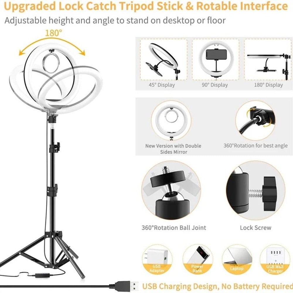 Professional HighBrightness LED Selfie Ring Light And MultiAngle Studio Tripod Station 4