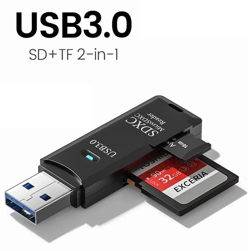 Professional High Speed USB 30 2In1 Memory Card Reader And Dual Slot Flash Drive Adapter 0